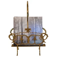 Antique Brass Magazine Rack Italian Regency Solid Brass Stand 22''x 14''