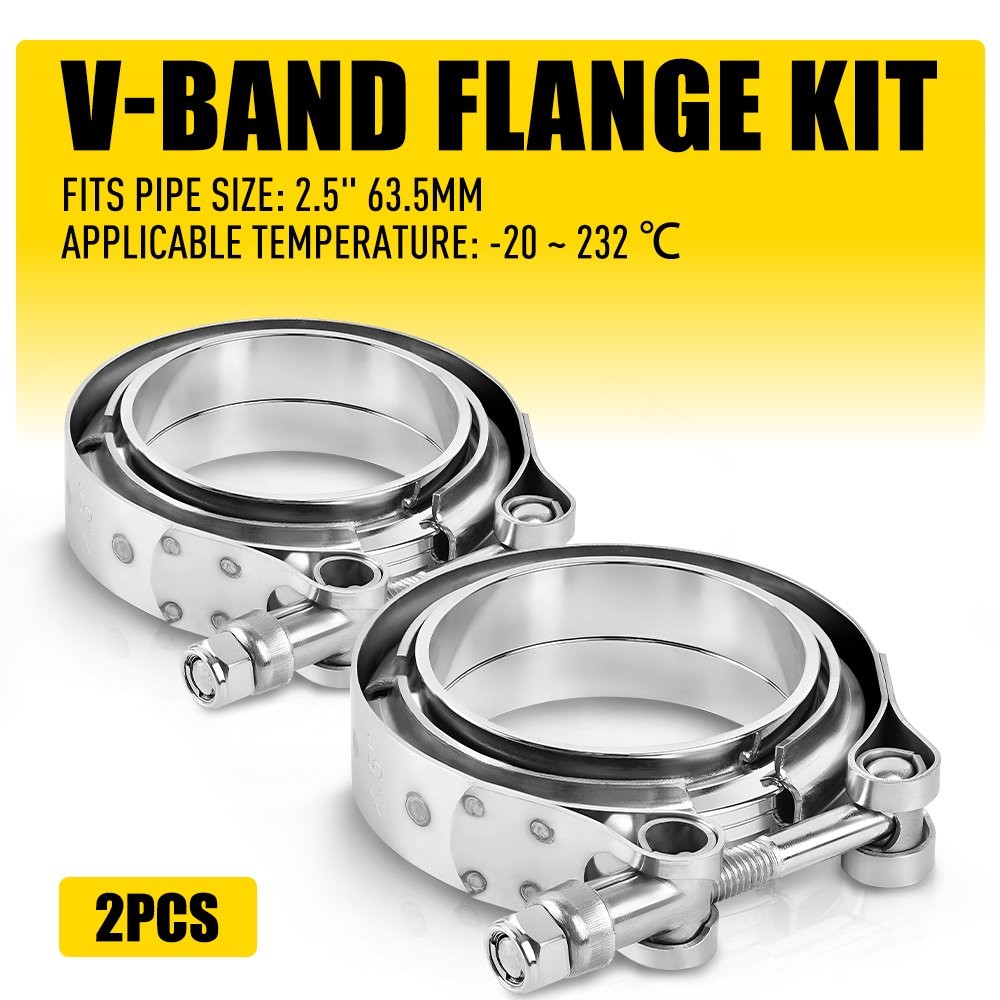 2x 2.5"" 63mm V Band Vband Clamp Stainless Steel Flange Turbo Exhaust Downpipe