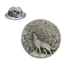 Howling Wolf & Full Moon Pewter Lapel Pin Badge &ndash; Wildlife Gift 25 x 25mm