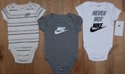 Nike Baby Boy 3 Piece Bodysuit Set~White, Beige, Gray & Black~Never Not Nike~