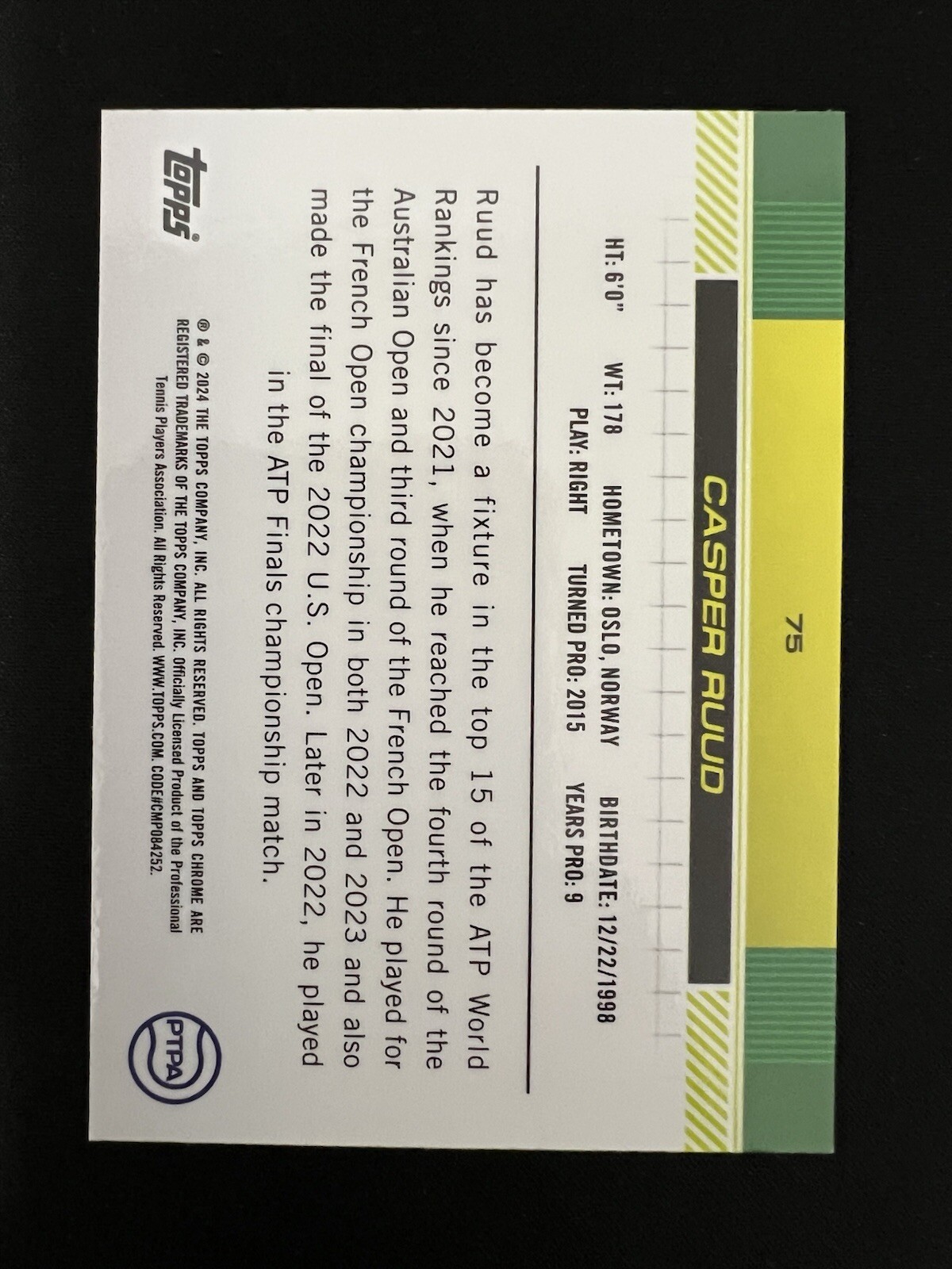 2024 Topps Chrome - Clay Court Refractor #75 Casper Ruud (RC)