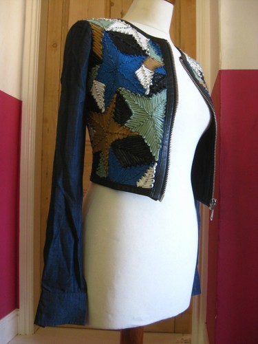 DIESEL LEATHER JACKET 10 8 Trucker top shirt cropped sheer soft bolero summer