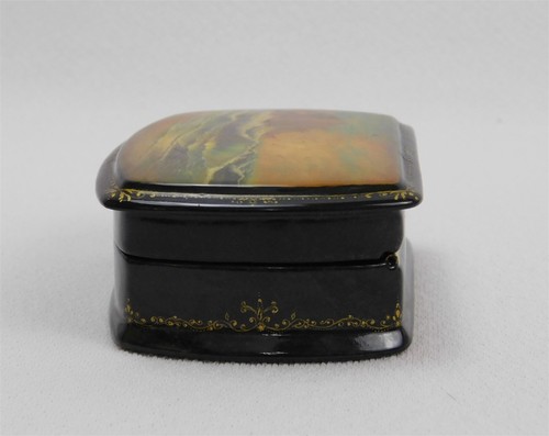 Vtg Lacquerware Trinket Box Black Red Ocean Abalone Inlay Clipper Ship Ocean - Picture 6 of 9