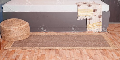 Alfombra/corredor trenzado de yute gris hecho a mano con borde beige decoración del hogar sala de estar - Imagen 9 de 12