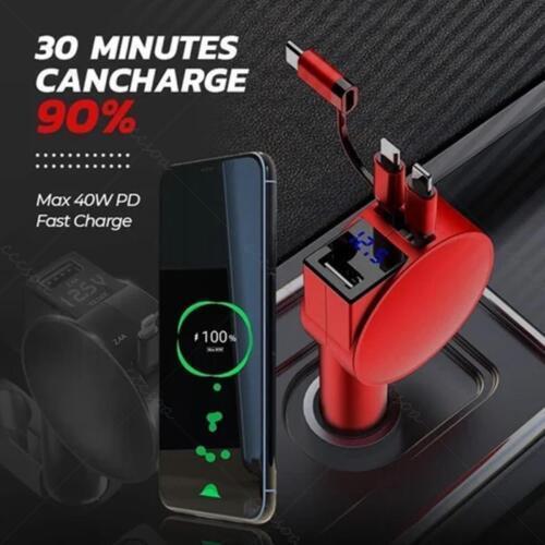 USB Retractable Car Charger Power Adapter Fast Charging for iPhone Android - Photo 3 sur 15