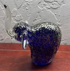 Vintage Handblown Glass Murano Style Elephant With Glitter Figurine/Paperweight