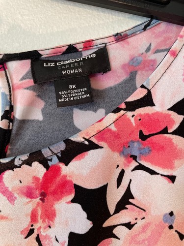 Liz Claiborne Career Woman Black Floral Blouse Plus Size 3X Keyhole Button (1026 - Picture 4 of 5