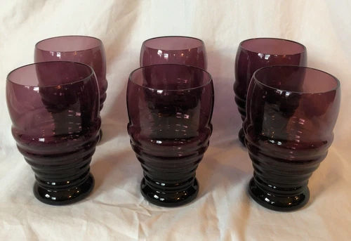 6 Cambridge Amethyst Purple Nautilus 8 Oz. Tumbler Glass 3078 4 3/4"