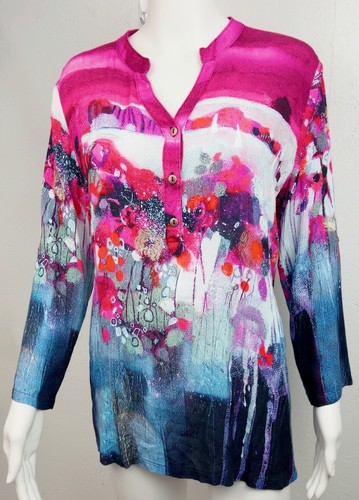 Simply Art by Dolcezza Women’s Top Tunic M Multicolor Artsy Pattern Wrist Sleeve