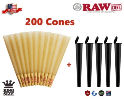 RAW Classic King Size Pre-Rolled Cones 200 Pack &  5 Tubes