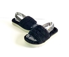 UGG Fluff Yeah Slide Black Slipper Sandal Sz 7 38 Sheepskin Fur Gray Soles