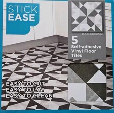 PACK OF 5 STICK EASE BLACK GEOMETRIC SELF-ADHESIVE VINYL FLOOR TILES 305x305mm