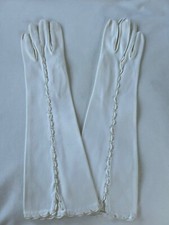 Vintage Womens Formal / Wedding mid-arm long White Gloves Beads Scallop XS/S EUC