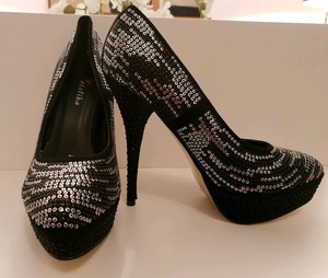 black sequin platform heels