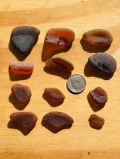 Lot of 12 BROWN LIPS EDGES TOPS Genuine Surf Tumbled Sea Beach Glass Jewelry DIY