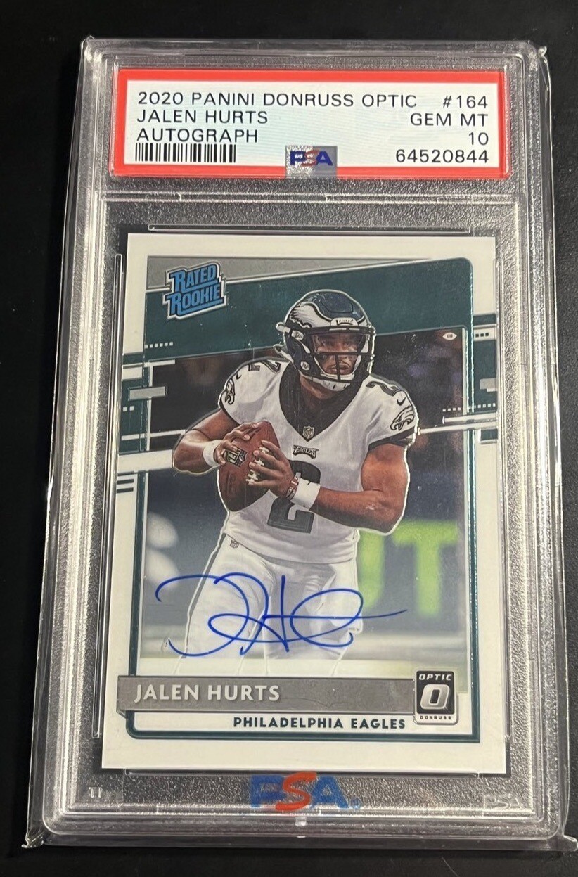 JALEN HURTS 2020 RC AUTO 🔥 DONRUSS OPTIC #164 RATED ROOKIE  #67/150 PSA 10 🔥