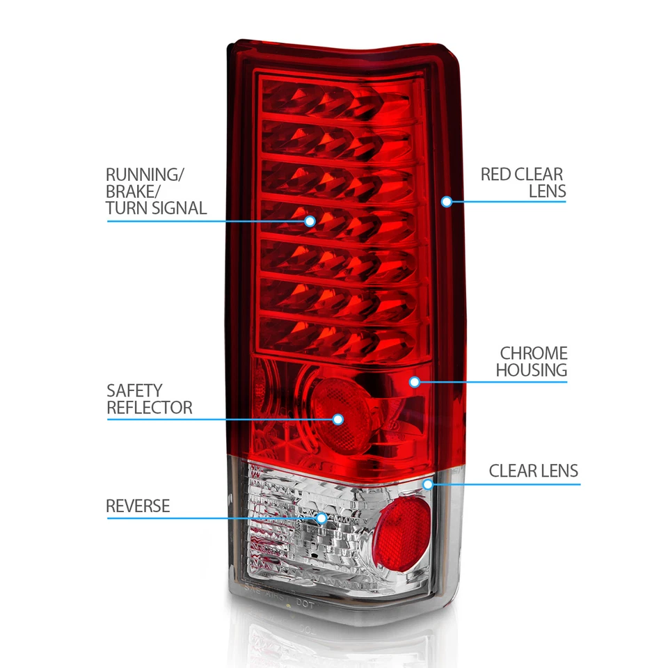 1985-2005 For Chevy/Chevrolet Astro Van GMC Safari LED Chrome Brake Tail Lights - Image 4 of 4