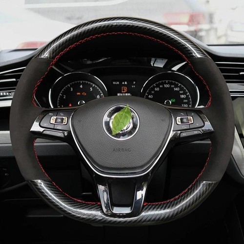 For VW Golf7 Mk7 Passat B8 Hand-Stitched Carbon Fiber Suede Steering Wheel Cover - Picture 13 of 18