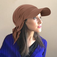 Summer Women Wide Brim Cap Sun Visor Pre-Tied Bandana Headscarf Muslim Wrap Hat
