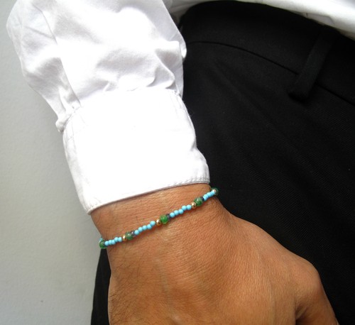 pulsera de cuentas y oro turquesa azul esmeralda zafiro piedra preciosa genuina natural - Imagen 6 de 10