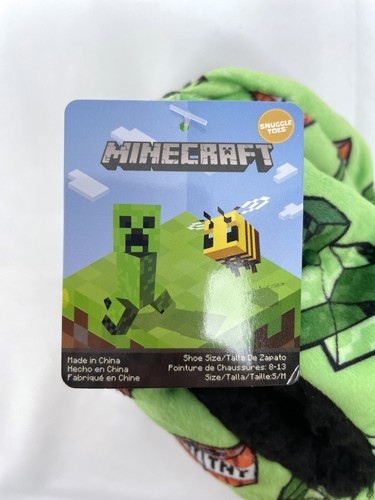 New Minecraft Creeper Green Slipper Socks Boys S/M 8-13 Snuggle Toes - Picture 3 of 3