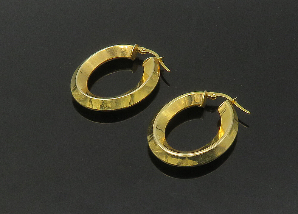 14K GOLD Vintage Shiny Minimalist Hollow Oval Hoop … Gem