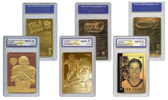 TOM BRADY Patriots Genuine 23KT NFL Gold Cards ALL Graded Gem-Mint 10 - SET OF 3