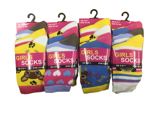 New Girls 12 Pair Multipack Novelty Unicorn/Puppy Dog/Hearts Assorted Socks - Picture 2 of 4