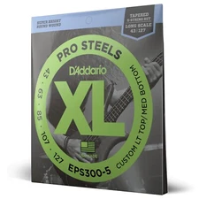 D'Addario Pro Steels Custom Gauge Bass Guitar Strings; Tapered 5-String 43-127