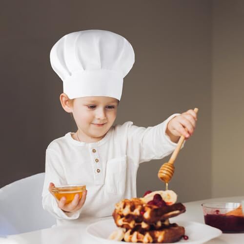 Chef Hat for Kids Adjustable White Chef Hats Elastic Cotton Cooking Cap - Bild 5 von 7