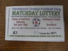 03/04/1999 Matchday Lottery Ticket: Hartlepool United v Brentford