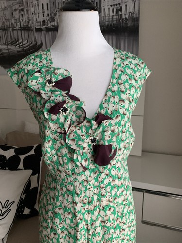 Rare Anrthropologie Moulinette Soeurs Dress Silk Green Multi Size 4 - Picture 2 of 12