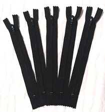 Lot of (5) New High-Quality YKK Black 6" Close-End Nylon Coil Zippers