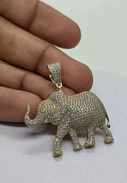 4.00Ct Round Cut Simulated Moissanite Elephant Pendant 14K Yellow Gold Plated