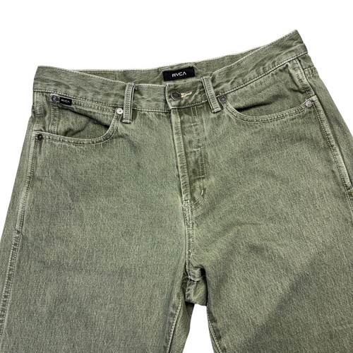 RVCA Men’s Jeans 32 Green Americana Relaxed Fit Raw Hem Cropped - Picture 3 of 11