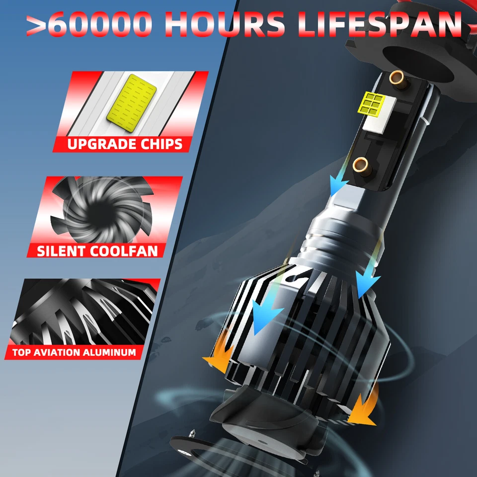 Combo 9012+H11 LED Headlight Fog Light Bulbs Kits For Chrysler 300 2011-2014 - Image 3 of 4