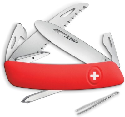 Swiza J06 Multi Tool Pocket Knife Stainless Steel Blades Red Synthetic Handle