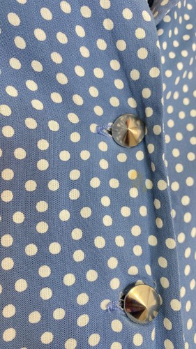 Vintage 1940s blue polka dot dress, white short sleeve peplum rayon midi 38 M L - Picture 6 of 15