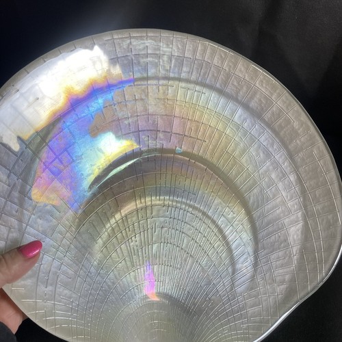 White Iridescent Console Bowl Decorative Glass Art Deco Style Shell Bowl 12”x11” - Picture 2 of 13