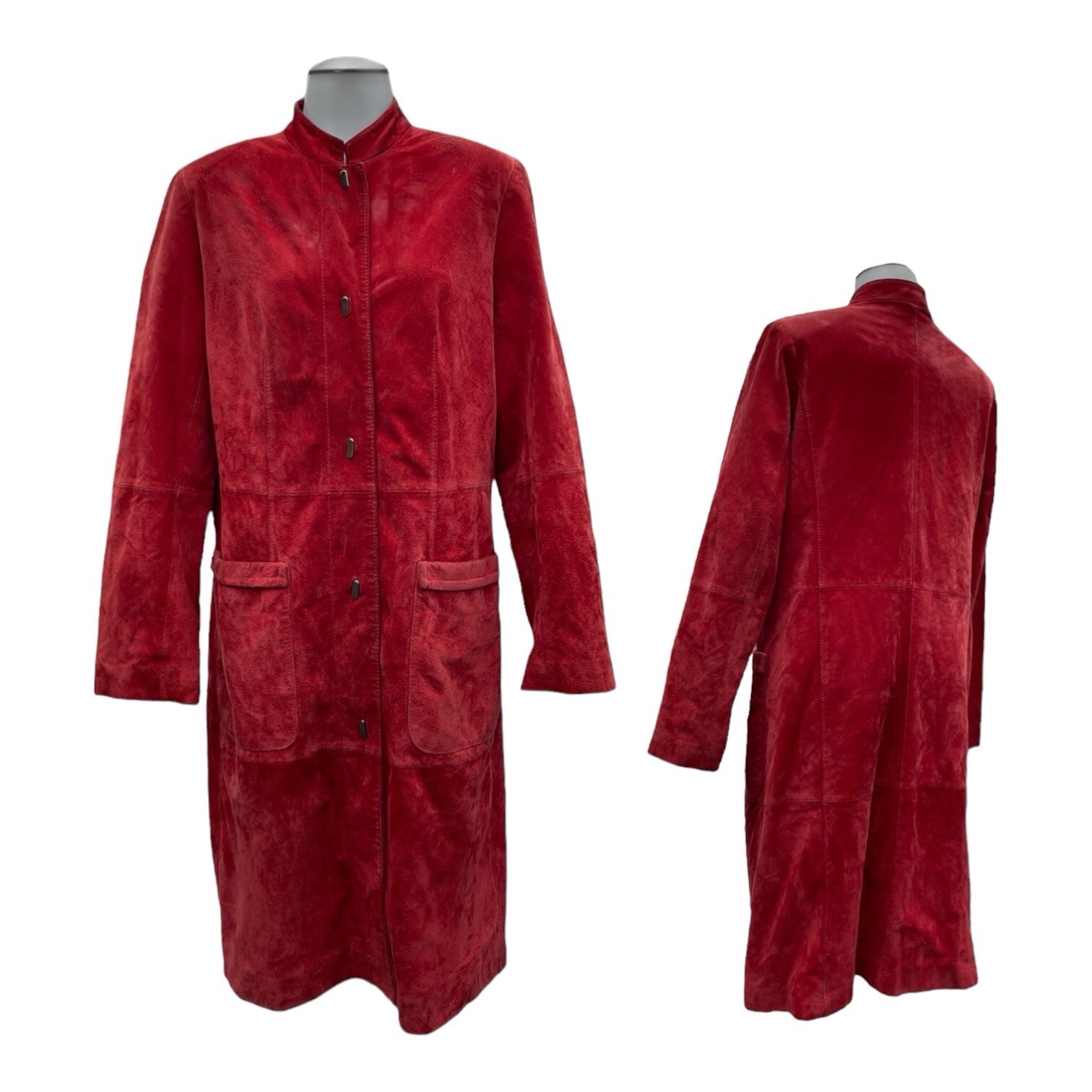 Vintage 90s Y2K B BY BERNARDO Womens M Suede Leather Trench Coat Long Jacket RED