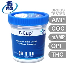NEW Mintegrity Drug Test 5-Panel T-Cup Urine Home Kit 15-Pack #MI-TDOA-254