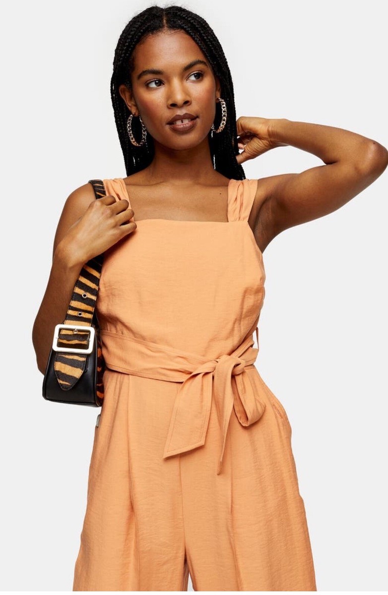 TOPSHOP NWT! Women's Tie Waist Pinafore Jumpsuit US 4 Orange MSRP