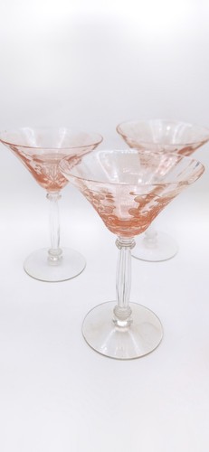 (3) Flanders Martini Wine Glass Pink by Tiffin/Fransiscan Stem 6.5" Tall Poppy - Picture 10 of 10