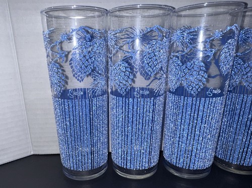4 Vasos Starlyte De Colección Conos de Pino Ponderosa Rayas Brillo Texturizado Azul Usado en Excelente Condición - Imagen 3 de 14