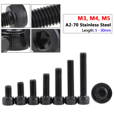 #ad #ad Black M3 M4 M5 Hex Socket Allen Socket Cap Head Machine Screws Bolt A2 Stainless $108.41