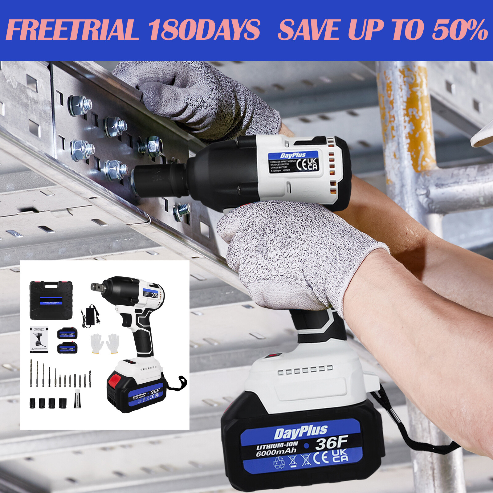 1/2"  Cordless Impact Wrench Kit 420Nm High Torque Brushless with 2 Battery