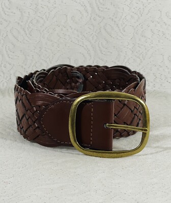 Bonded Leather Braided Belt w/ Large Buckle I.D.F. Bonded Leather Wide Belt Brass Buckle - S- Brown | eBay main image 4