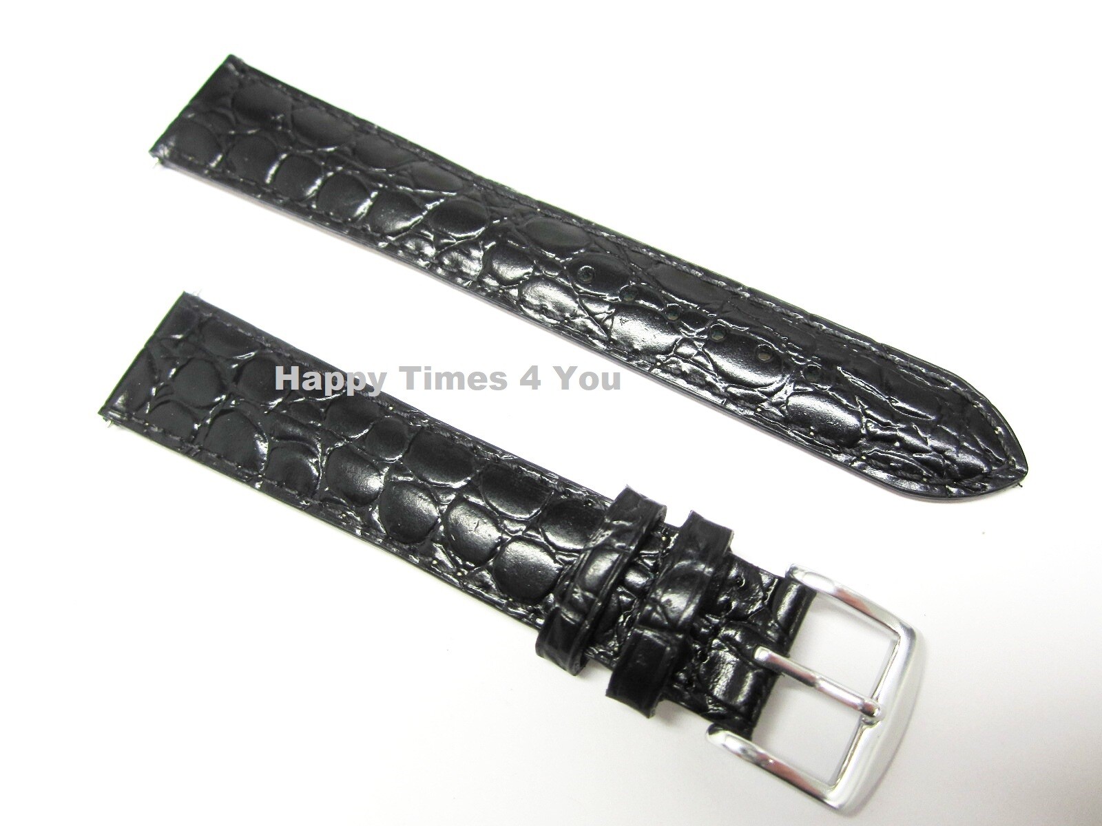 ZRC 20mm Black Crocodile Grain Extra Long Anti-Allergic Watch Band