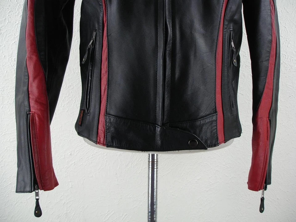 Women's M HOT Leathers Black Red Leather Motorcycle Jacket Cafe Racer Biker Moto - Image 3 of 4