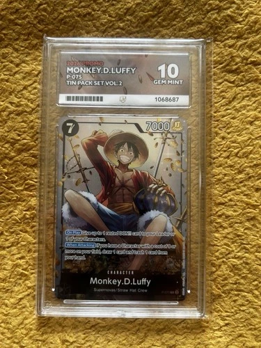 ACE Grading Gem Mint 10 Monkey. D Luffy P-075 Promo One Piece Tin Pack Set Vol.2